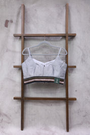 Silver Sleeveless Khun Blouse With Border-SRSKB107