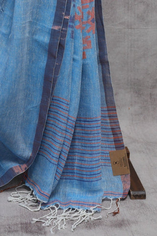 Blue Linen Jamdani Saree -SRSBLJS205