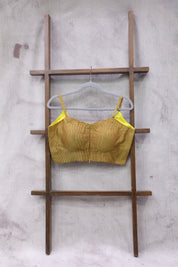 Yellow-Maroon Khun Blouse With Brown Border-SRYMKB96