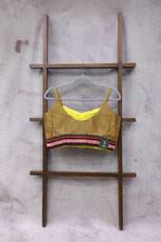 Yellow-Maroon Khun Blouse With Brown Border-SRYMKB96