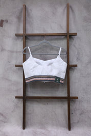 White Sleeveless Khun Blouse With Border-SRWKB108