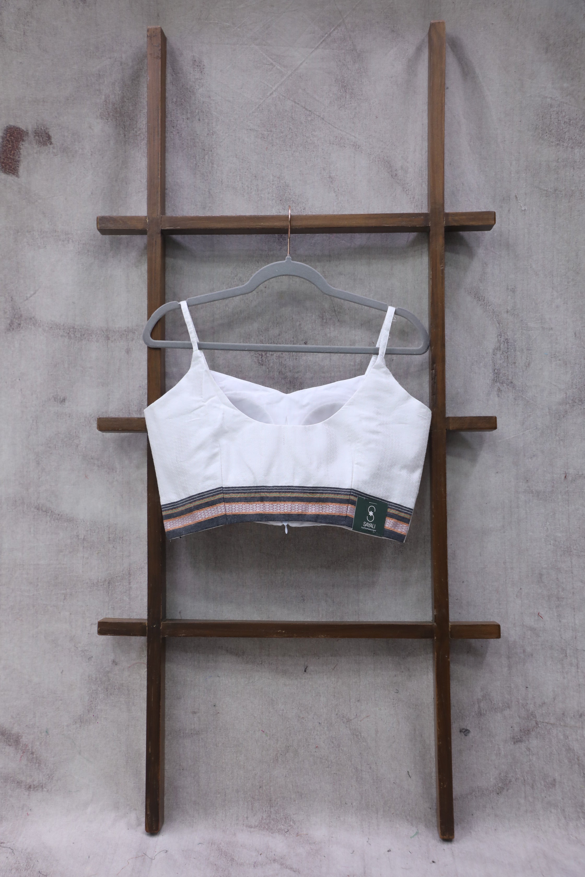 White Sleeveless Khun Blouse With Border-SRWKB108