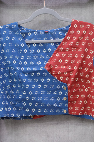 Angrakha Neck Blue Red HBP Cotton Blouse