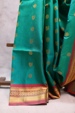 Dark Green Gadwal Silk Saree - SRDGGSS331