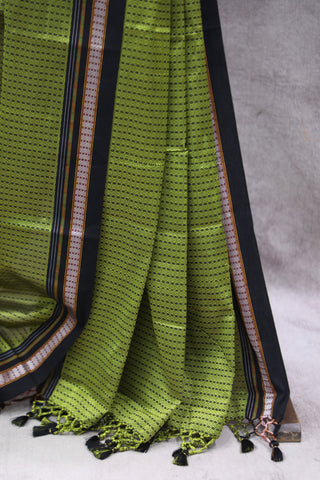 Neon Green Plain Khun Saree With Border-SRNGPKS263