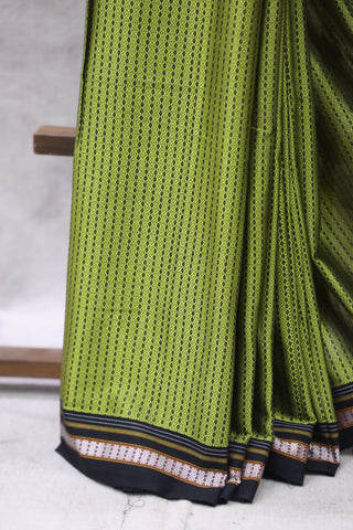 Neon Green Plain Khun Saree With Border-SRNGPKS263