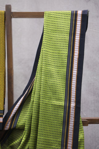 Neon Green Plain Khun Saree With Border-SRNGPKS263