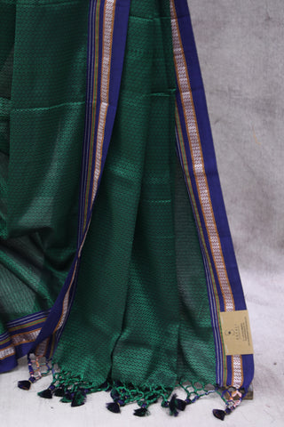 Green Plain Khun Saree With Border-SRGPKS264