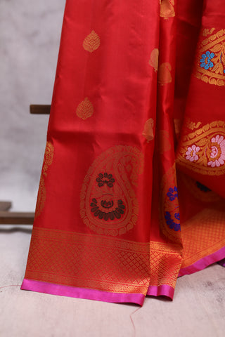 Red Gadwal Silk Saree - SRRGSS325