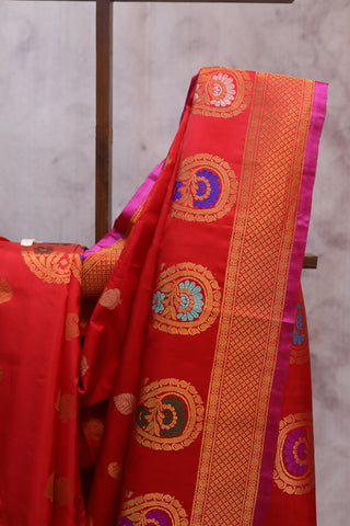 Red Gadwal Silk Saree - SRRGSS325