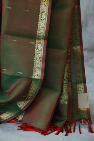 Green Kanjeevaram Silk Saree with Golden Buttas - SRGKSS573