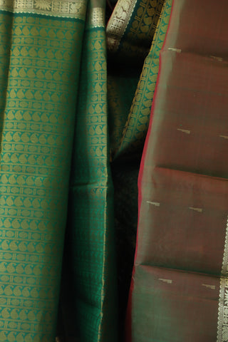 Green Kanjeevaram Silk Saree with Golden Buttas - SRGKSS573