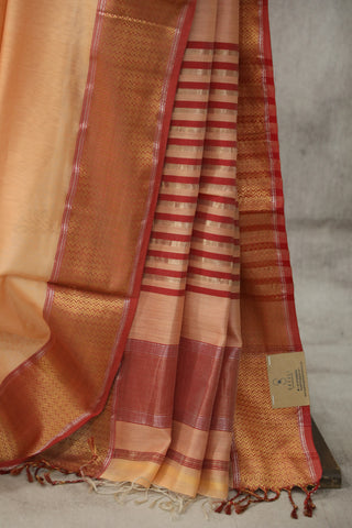 Pastel Carrot Maheshwari Cotton Silk Saree - SRPCMCS179EX