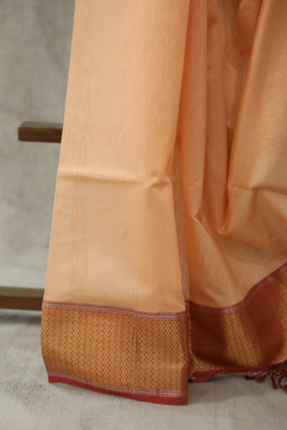 Pastel Carrot Maheshwari Cotton Silk Saree - SRPCMCS179EX