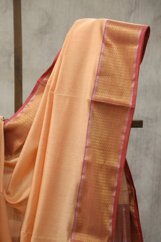 Pastel Carrot Maheshwari Cotton Silk Saree - SRPCMCS179EX