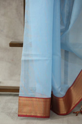 Sky Blue Cotton Silk Maheshwari Saree -SRSSBCSMS27EX