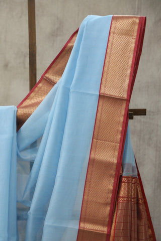 Sky Blue Cotton Silk Maheshwari Saree -SRSSBCSMS27EX