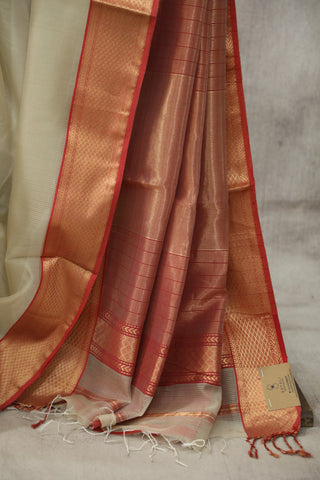 Beige Organza Maheshwari Saree - SRSBCSMS28EX