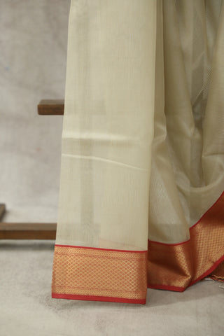 Beige Organza Maheshwari Saree - SRSBCSMS28EX