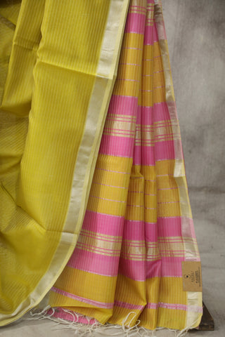 Yellow Maheshwari Cotton Silk Saree - SRYMCS182EX