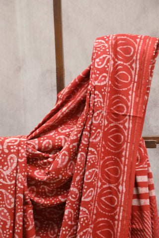 Red HBP Cotton Saree - SRRCS1355