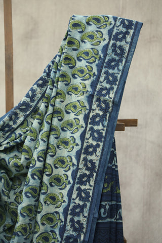 Indigo Ajrakh HBP Cotton Saree-SRIAPCS1275