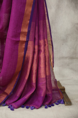 Purple Plain Linen Saree With Violet Tassels-SRPPLS150EX