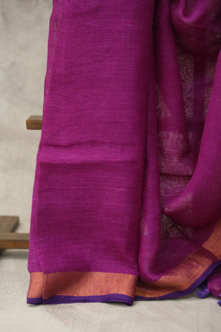 Purple Plain Linen Saree With Violet Tassels-SRPPLS150EX