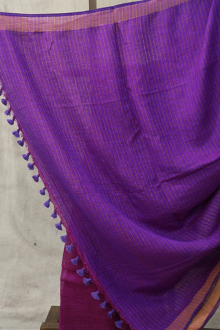 Purple Plain Linen Saree With Violet Tassels-SRPPLS150EX