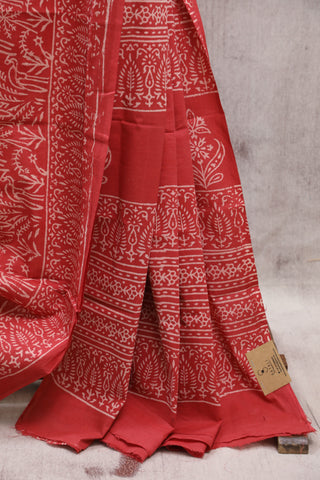 Red HBP Cotton Saree - SRRCS1349