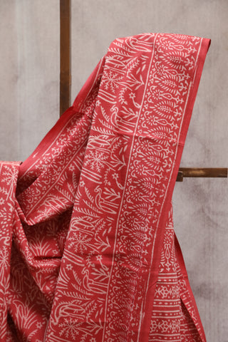 Red HBP Cotton Saree - SRRCS1349