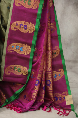 Olive Green Gadwal Silk Saree - SROGGSS410