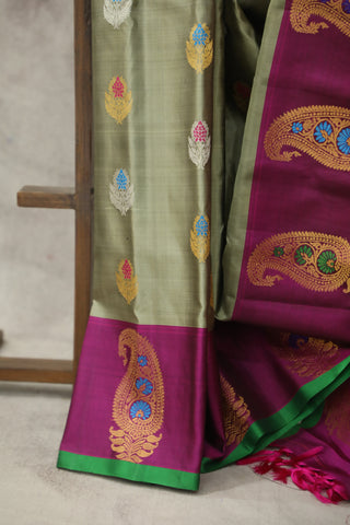 Olive Green Gadwal Silk Saree - SROGGSS410