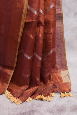 Rust Tissue Linen Jamdani Saree - SRRTLJS8