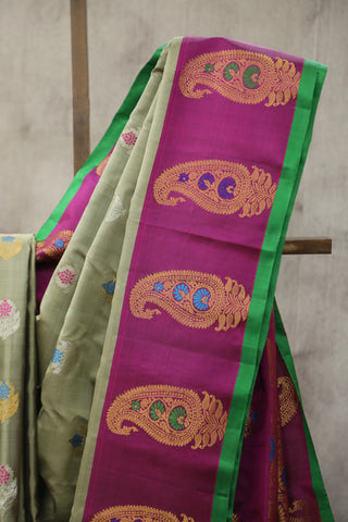 Olive Green Gadwal Silk Saree - SROGGSS410