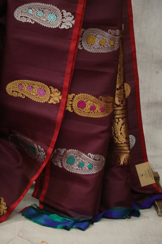 Dark Wine Gadwal Silk Saree - SRDWGSS411