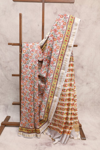 Grey HBP Cotton Silk Chanderi Saree With Maheshwari Border - SRGCSCS588