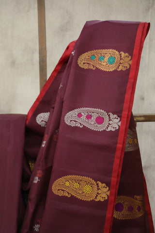 Dark Wine Gadwal Silk Saree - SRDWGSS411