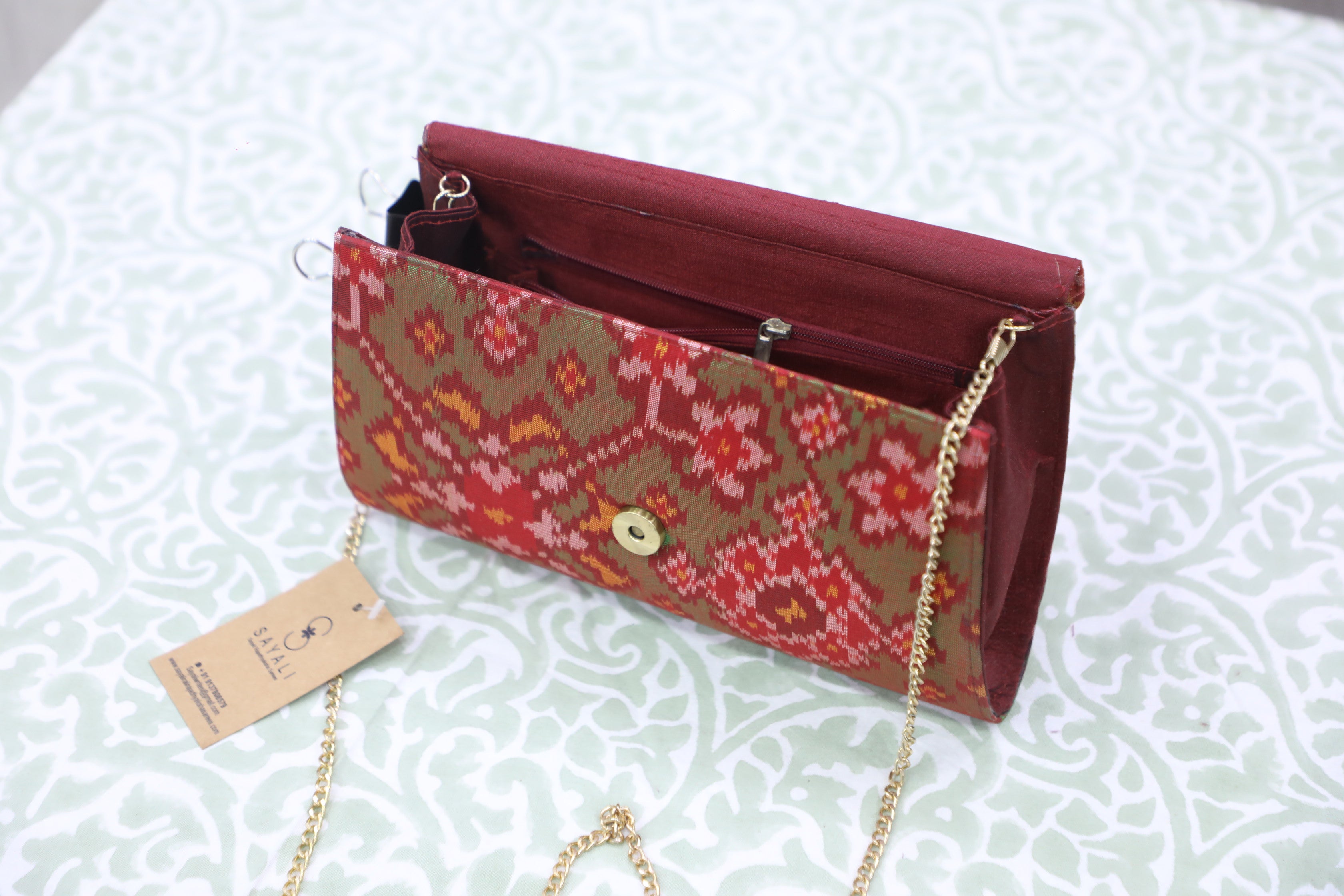 Two Tone Green Patola Clutch- SRTTGPC40