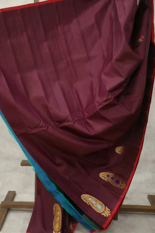 Dark Wine Gadwal Silk Saree - SRDWGSS411