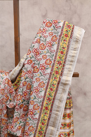 Grey HBP Cotton Silk Chanderi Saree With Maheshwari Border - SRGCSCS588