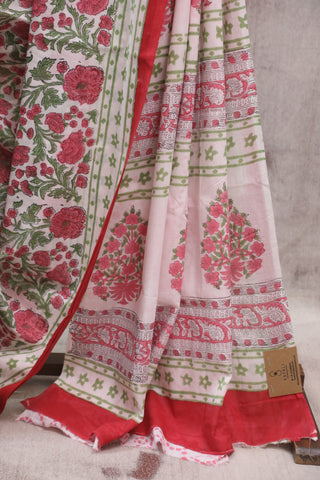 White HBP Cotton Saree - SRWCS1353