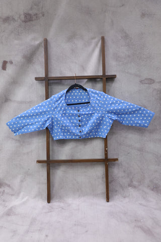 Round Neck Blue HBP Cotton Blouse