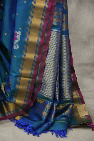 Peacock Blue Gadwal Silk Saree - SRPBGSS403