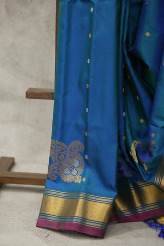 Peacock Blue Gadwal Silk Saree - SRPBGSS403