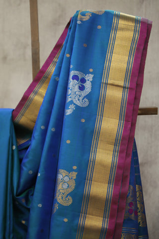 Peacock Blue Gadwal Silk Saree - SRPBGSS403