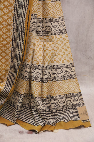 Mustard Yellow HBP Cotton Saree - SRMYCS1364