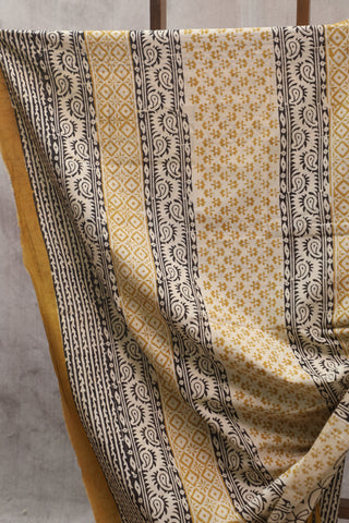 Mustard Yellow HBP Cotton Saree - SRMYCS1364