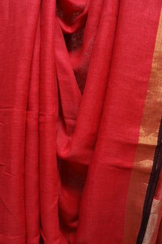 Red Plain Linen Saree-SRRPLS132