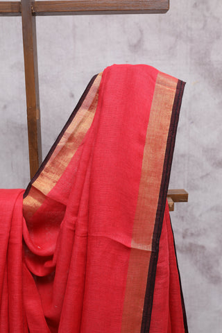 Red Plain Linen Saree-SRRPLS132